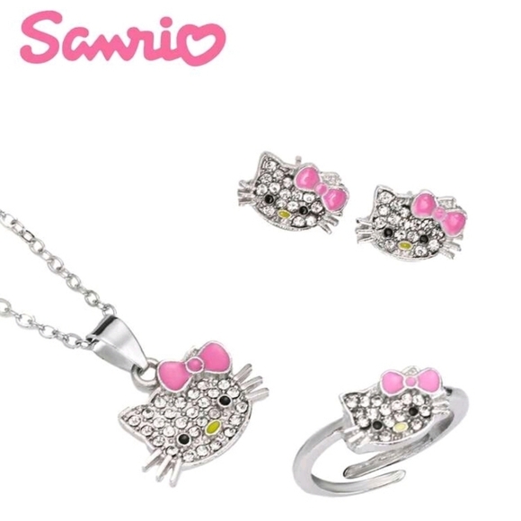 🔹️Hello Kitty🔹️  Cat Pendant Necklace, Ring, Earrings Set ✨️💞 - Picture 1 of 4